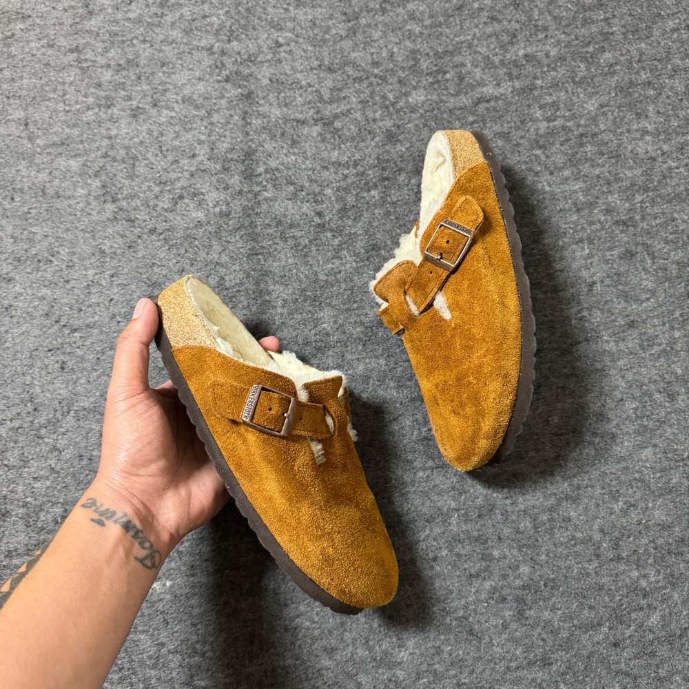 Birkenstock Boston Shearling Clogs Mink Suede Mules Womens 38 L7 M5